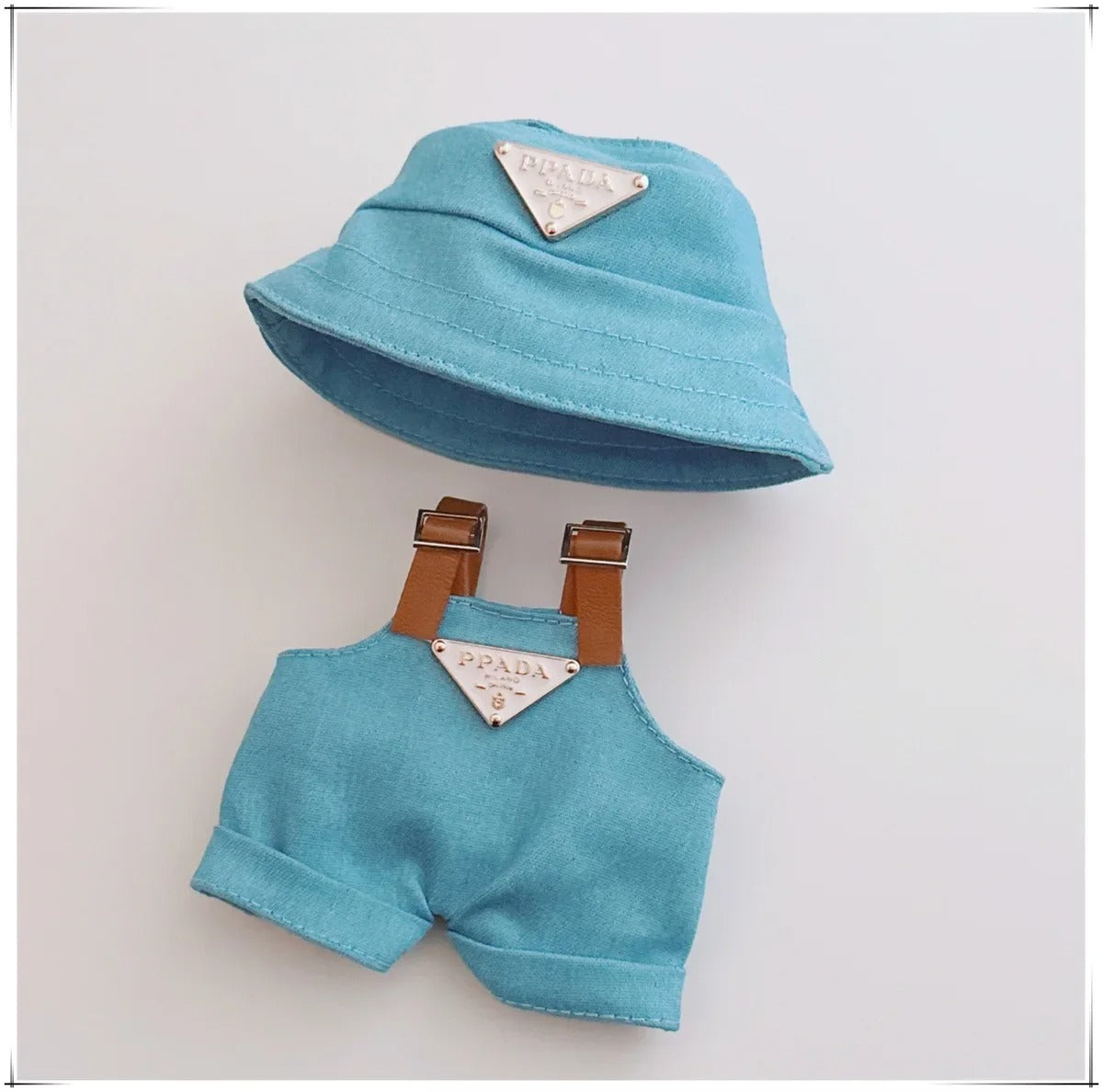 Stylish Outfit Set for Labubu Figure – Bucket Hat & Overalls