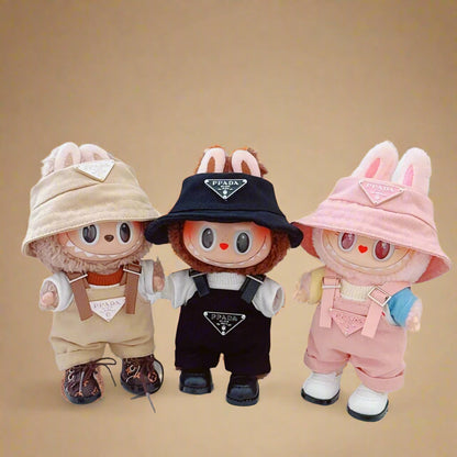 Stylish Outfit Set for Labubu Figure – Bucket Hat & Overalls