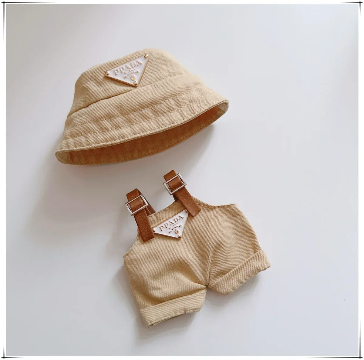 Stylish Outfit Set for Labubu Figure – Bucket Hat & Overalls